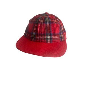 Vintage Red Plaid Wool Baseball Cap Made In USA One Size Fits All